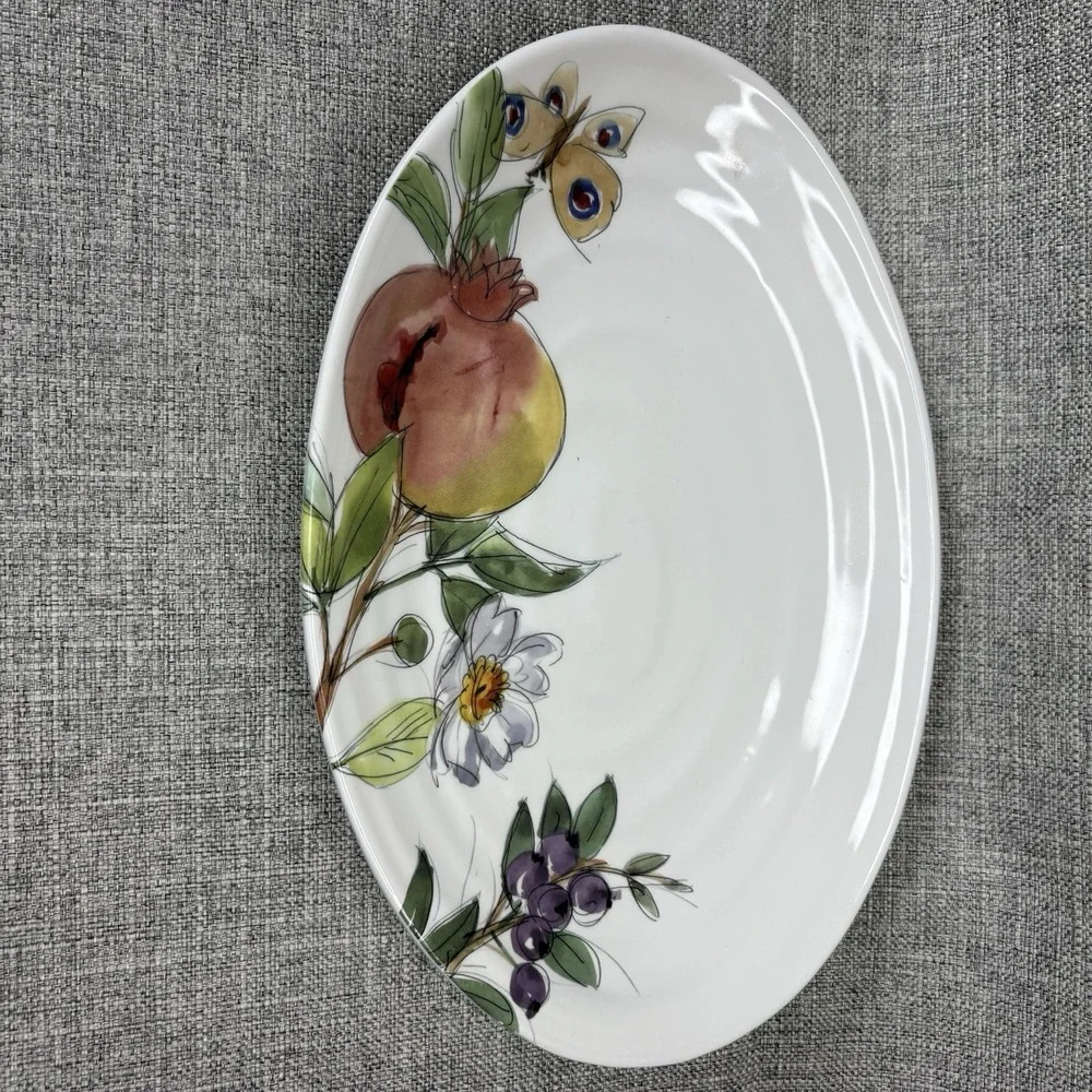 Ceramica Cuore Italy Oval‎ Serving Platter Pomegranate Butterfly Floral 14 Inch
